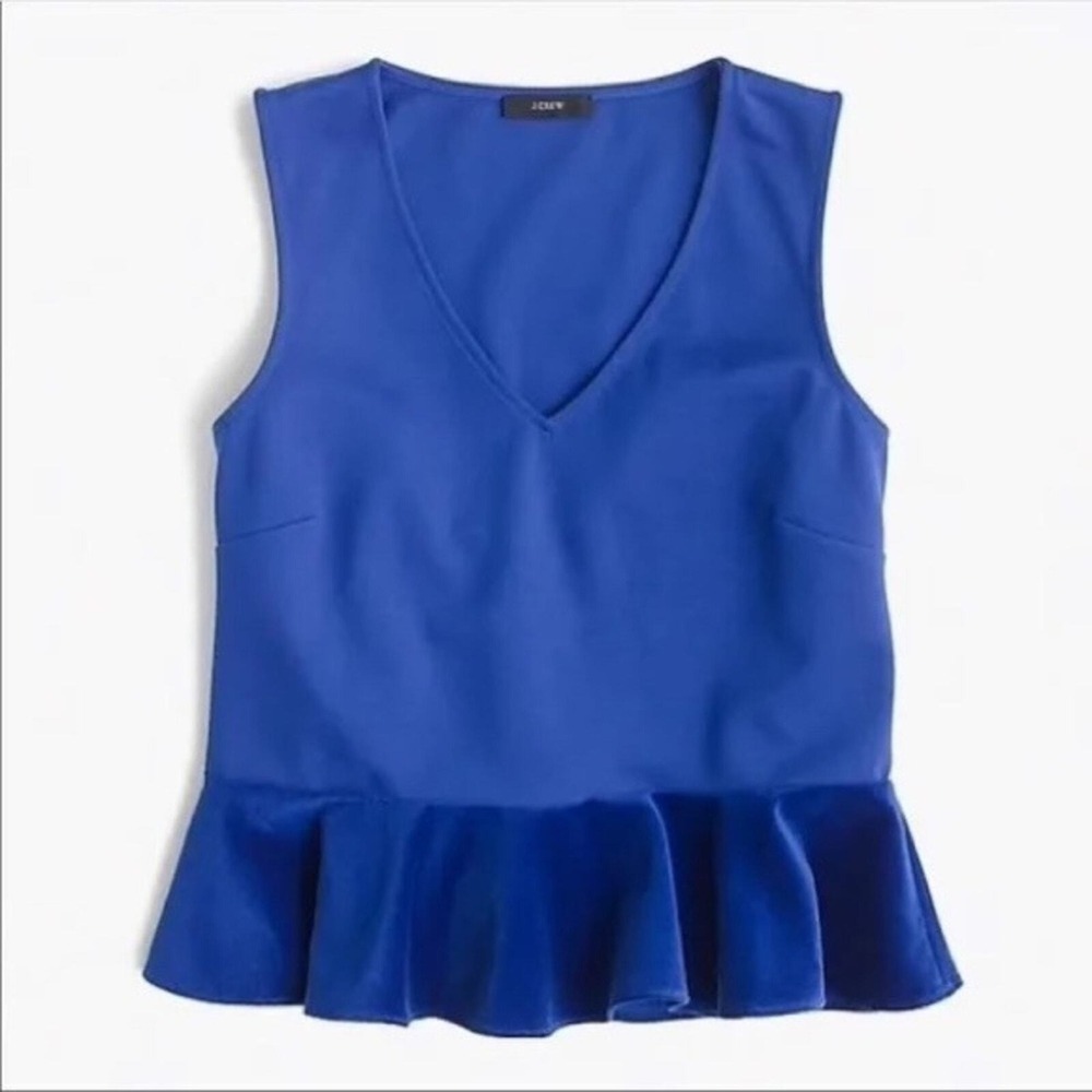 J.Crew- Velvet Peplum Top- Blue- Size S